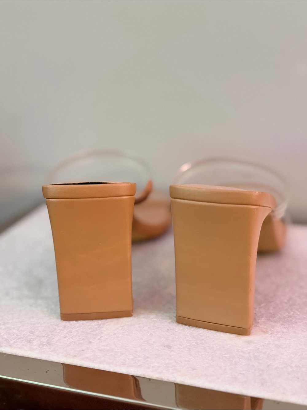 BCBGeneration Nude Clear Strap Square Toe Heels - Picture 3 of 3